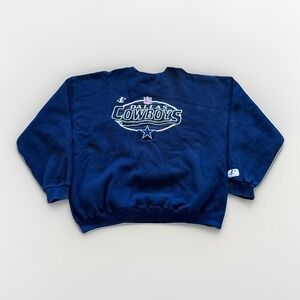 Vintage Dallas Cowboys‎ Sweatshirt Mens M Grid Logo NFL Crewneck Navy Blue 90s